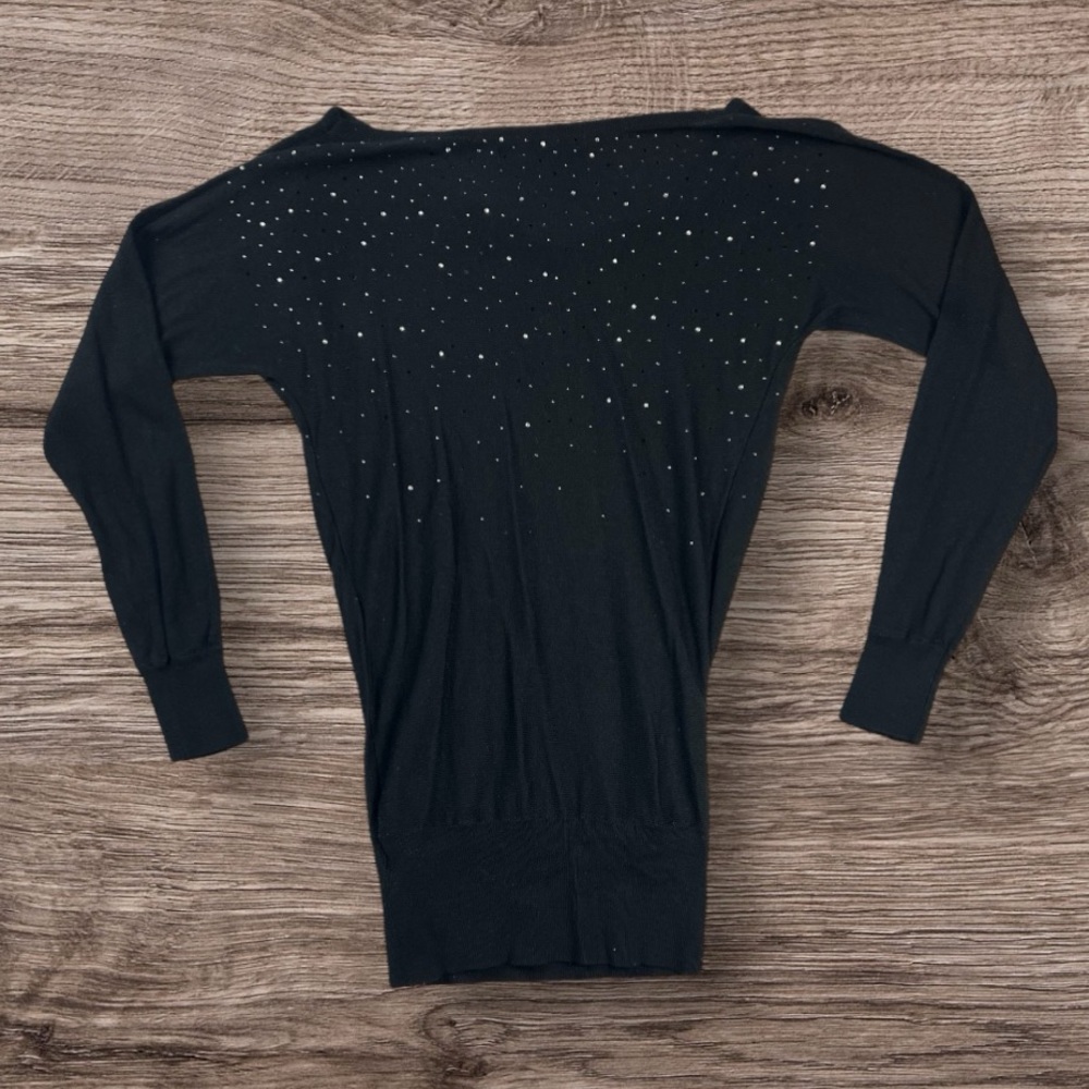 Guess Los Angeles Swarovski Sweater Black Long Sleeve Scoop Neck Sz: S